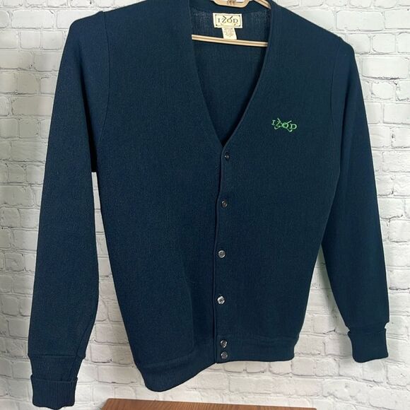 Vintage IZOD Golf Logo Navy Button Cardigan size Medium - Picture 1 of 6